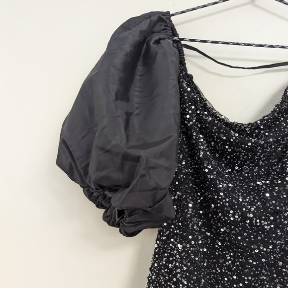 Revolve Tularosa Allison Silver Beaded Sequin Dress with Puff Sleeves Party - Picture 3 of 14